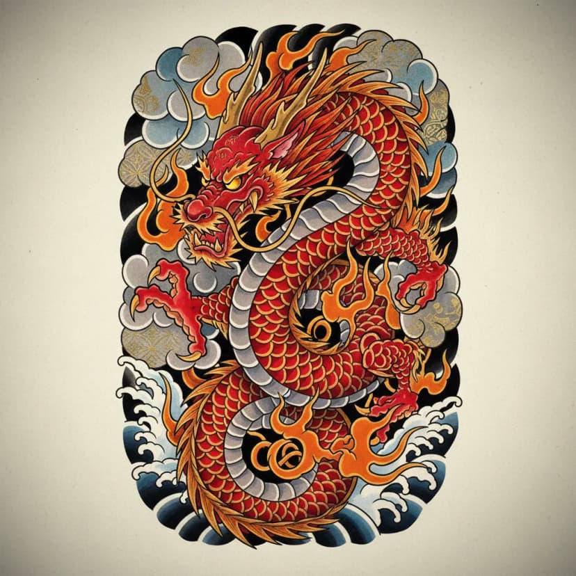 AI generated red dragon tattoo design - INKAI AI Tattoo Generator