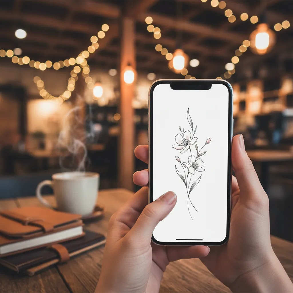 Person using INKAI tattoo design app on smartphone showing AI-generated tattoo